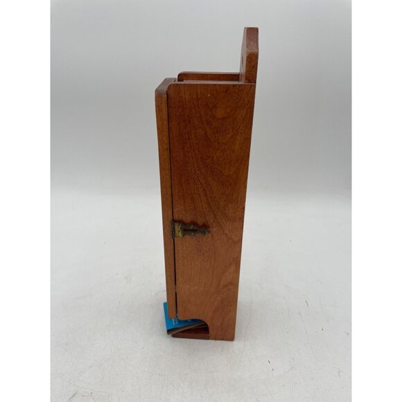 Vintage Wooden Wall-Mounted Match Holder With Hinged Door & Decorative Tulip Cut - Picture 2 of 7